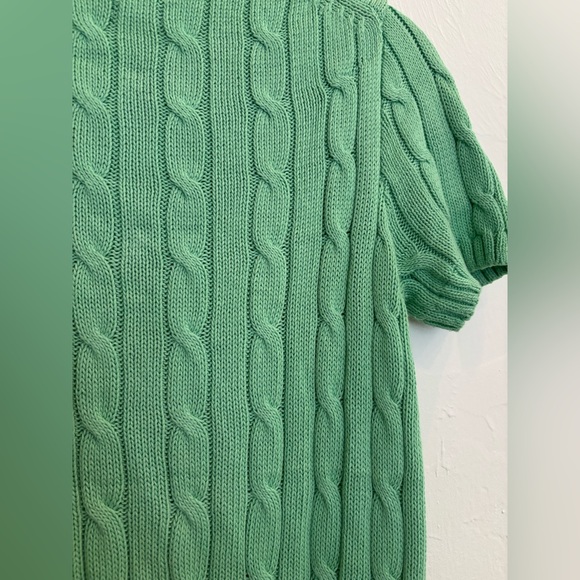 Ralph Lauren Polo Green Cable Knit Sweater Short Sleeve Pima Cotton Medium - Picture 8 of 8